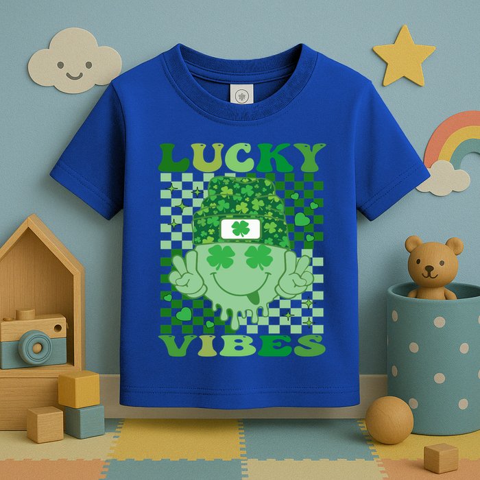 Retro Groovy St Patricks Day Lucky Vibes Hippie Smile Face Gift Toddler T-Shirt