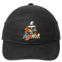 Retro Groovy Trick Or Teach Halloween Ghost Spooky Teacher 7-Panel Snapback Hat