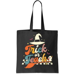 Retro Groovy Trick Or Teach Halloween Ghost Spooky Teacher Tote Bag