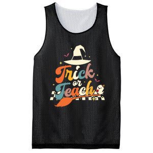 Retro Groovy Trick Or Teach Halloween Ghost Spooky Teacher Mesh Reversible Basketball Jersey Tank