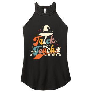 Retro Groovy Trick Or Teach Halloween Ghost Spooky Teacher Women's Perfect Tri Rocker Tank