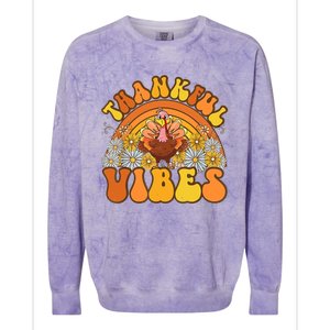 Retro Groovy Thankful Vibes Turkey Fall Thanksgiving Colorblast Crewneck Sweatshirt