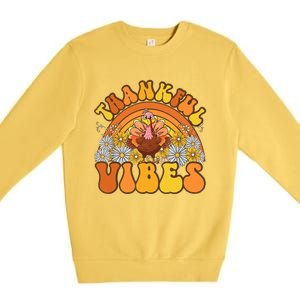 Retro Groovy Thankful Vibes Turkey Fall Thanksgiving Premium Crewneck Sweatshirt