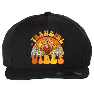 Retro Groovy Thankful Vibes Turkey Fall Thanksgiving Wool Snapback Cap