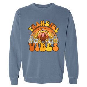 Retro Groovy Thankful Vibes Turkey Fall Thanksgiving Garment-Dyed Sweatshirt