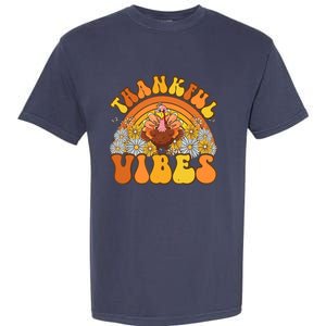 Retro Groovy Thankful Vibes Turkey Fall Thanksgiving Garment-Dyed Heavyweight T-Shirt