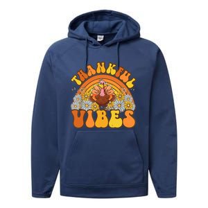 Retro Groovy Thankful Vibes Turkey Fall Thanksgiving Performance Fleece Hoodie