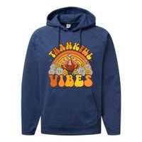 Retro Groovy Thankful Vibes Turkey Fall Thanksgiving Performance Fleece Hoodie