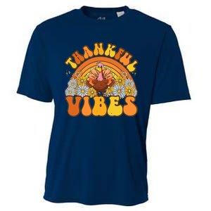 Retro Groovy Thankful Vibes Turkey Fall Thanksgiving Cooling Performance Crew T-Shirt