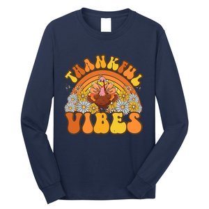 Retro Groovy Thankful Vibes Turkey Fall Thanksgiving Long Sleeve Shirt