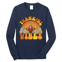 Retro Groovy Thankful Vibes Turkey Fall Thanksgiving Long Sleeve Shirt