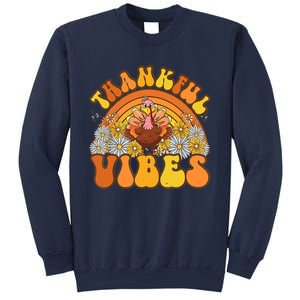 Retro Groovy Thankful Vibes Turkey Fall Thanksgiving Sweatshirt