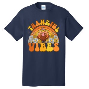 Retro Groovy Thankful Vibes Turkey Fall Thanksgiving Tall T-Shirt