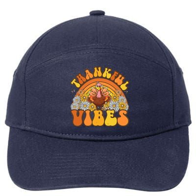 Retro Groovy Thankful Vibes Turkey Fall Thanksgiving 7-Panel Snapback Hat