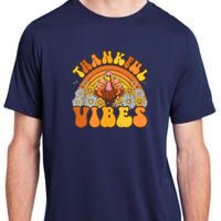 Retro Groovy Thankful Vibes Turkey Fall Thanksgiving Adult ChromaSoft Performance T-Shirt