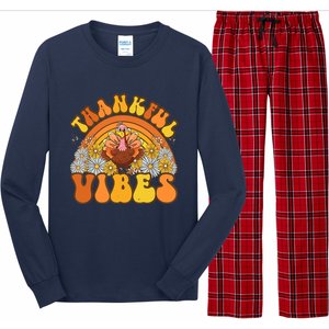 Retro Groovy Thankful Vibes Turkey Fall Thanksgiving Long Sleeve Pajama Set