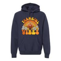 Retro Groovy Thankful Vibes Turkey Fall Thanksgiving Premium Hoodie