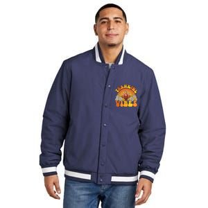 Retro Groovy Thankful Vibes Turkey Fall Thanksgiving Insulated Varsity Jacket