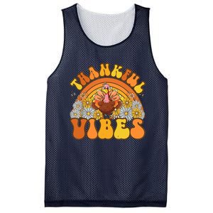 Retro Groovy Thankful Vibes Turkey Fall Thanksgiving Mesh Reversible Basketball Jersey Tank