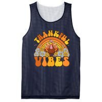 Retro Groovy Thankful Vibes Turkey Fall Thanksgiving Mesh Reversible Basketball Jersey Tank