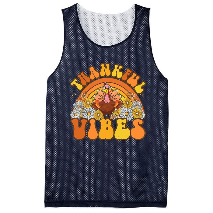 Retro Groovy Thankful Vibes Turkey Fall Thanksgiving Mesh Reversible Basketball Jersey Tank