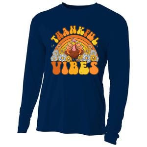 Retro Groovy Thankful Vibes Turkey Fall Thanksgiving Cooling Performance Long Sleeve Crew