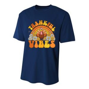 Retro Groovy Thankful Vibes Turkey Fall Thanksgiving Performance Sprint T-Shirt