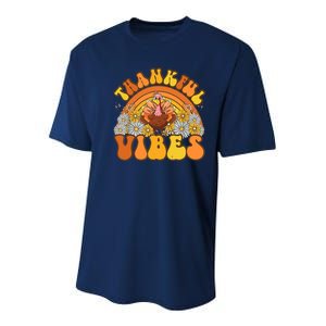 Retro Groovy Thankful Vibes Turkey Fall Thanksgiving Youth Performance Sprint T-Shirt