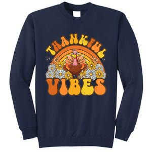 Retro Groovy Thankful Vibes Turkey Fall Thanksgiving Tall Sweatshirt