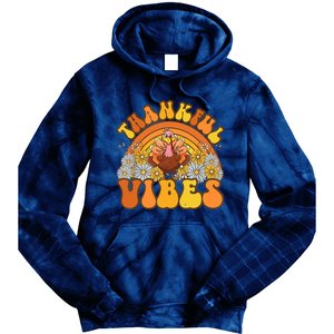 Retro Groovy Thankful Vibes Turkey Fall Thanksgiving Tie Dye Hoodie