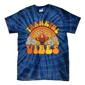 Retro Groovy Thankful Vibes Turkey Fall Thanksgiving Tie-Dye T-Shirt