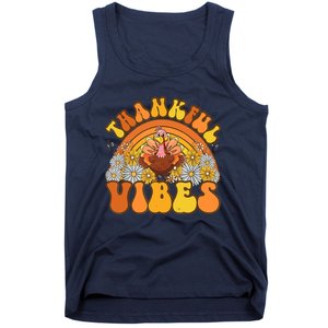 Retro Groovy Thankful Vibes Turkey Fall Thanksgiving Tank Top