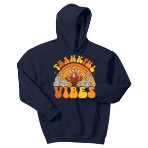 Retro Groovy Thankful Vibes Turkey Fall Thanksgiving Kids Hoodie