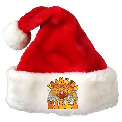 Retro Groovy Thankful Vibes Turkey Fall Thanksgiving Premium Christmas Santa Hat