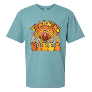 Retro Groovy Thankful Vibes Turkey Fall Thanksgiving Sueded Cloud Jersey T-Shirt