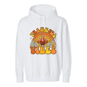 Retro Groovy Thankful Vibes Turkey Fall Thanksgiving Garment-Dyed Fleece Hoodie