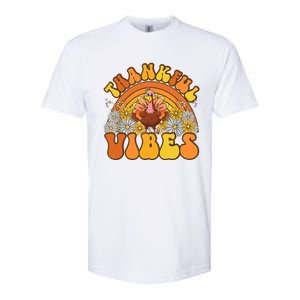 Retro Groovy Thankful Vibes Turkey Fall Thanksgiving Softstyle CVC T-Shirt