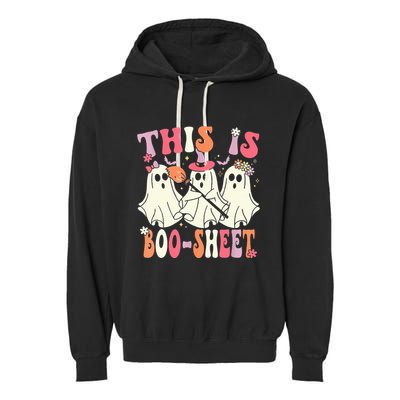 Retro Groovy This Is Some Boo Sheet Halloween Ghost Funny Garment-Dyed Fleece Hoodie