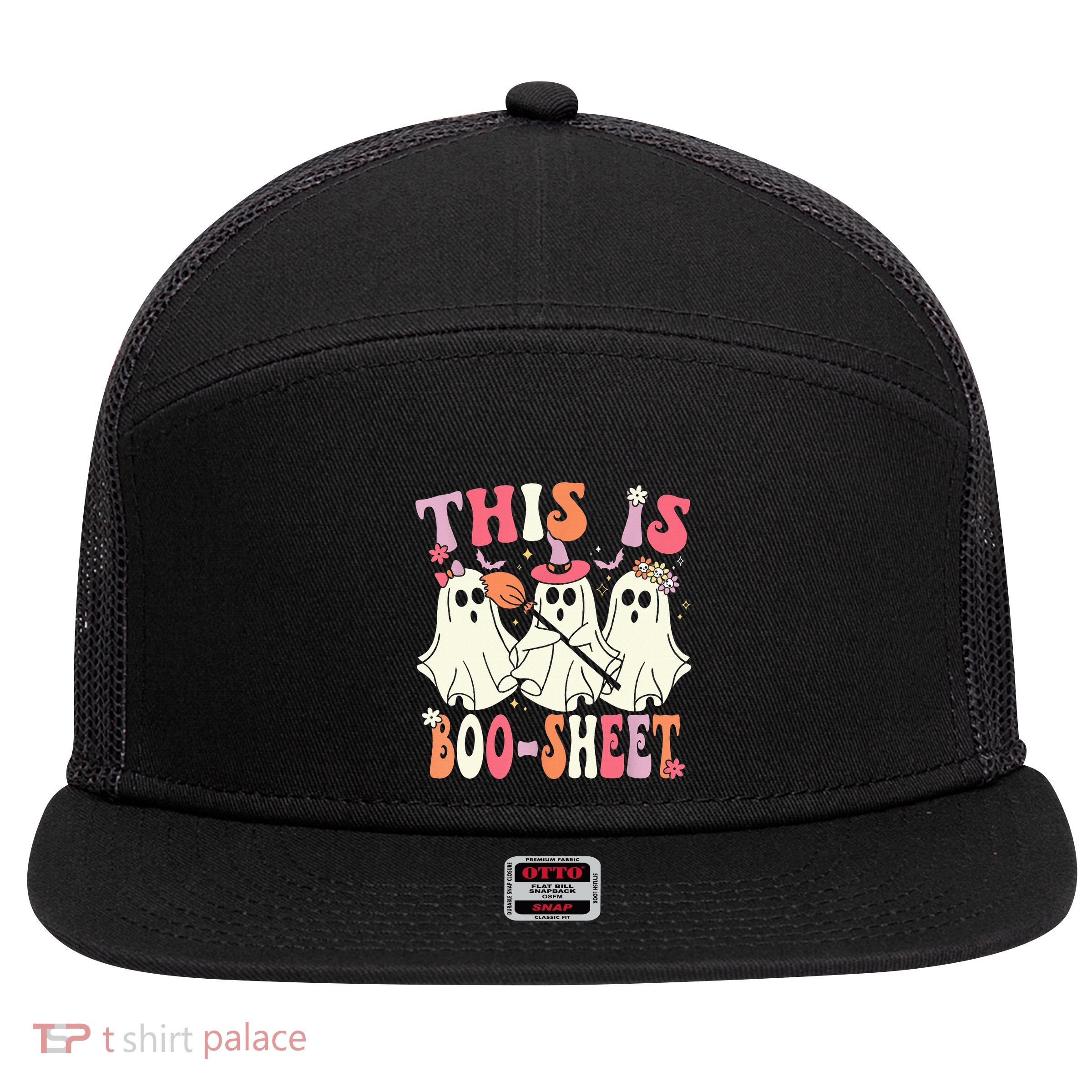 Retro Groovy This Is Some Boo Sheet Halloween Ghost Funny 7 Panel Mesh Trucker Snapback Hat