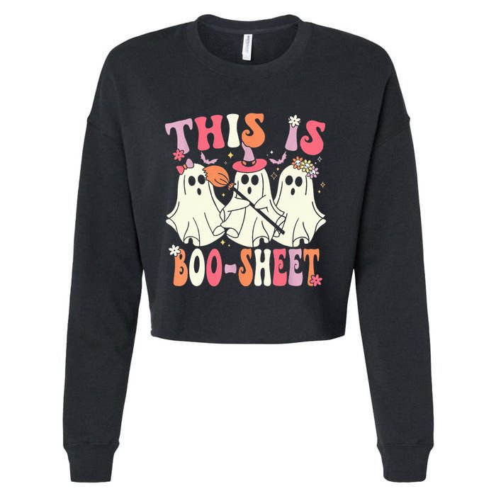 Retro Groovy This Is Some Boo Sheet Halloween Ghost Funny Cropped Pullover Crew