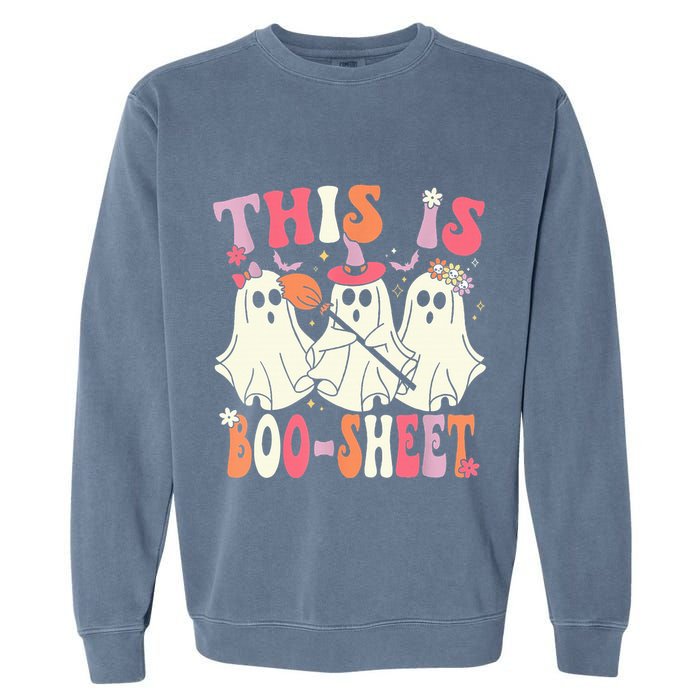 Retro Groovy This Is Some Boo Sheet Halloween Ghost Funny Garment-Dyed Sweatshirt