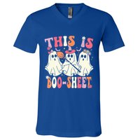 Retro Groovy This Is Some Boo Sheet Halloween Ghost Funny V-Neck T-Shirt