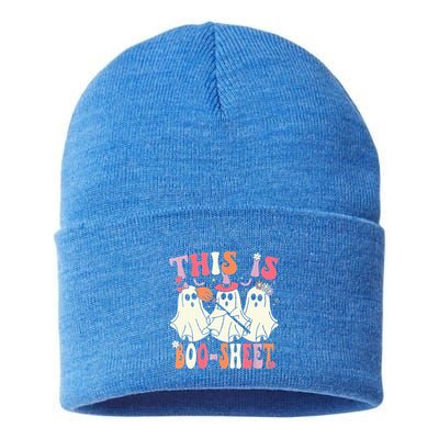 Retro Groovy This Is Some Boo Sheet Halloween Ghost Funny Sustainable Knit Beanie
