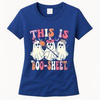 Retro Groovy This Is Some Boo Sheet Halloween Ghost Funny Womens T-Shirt