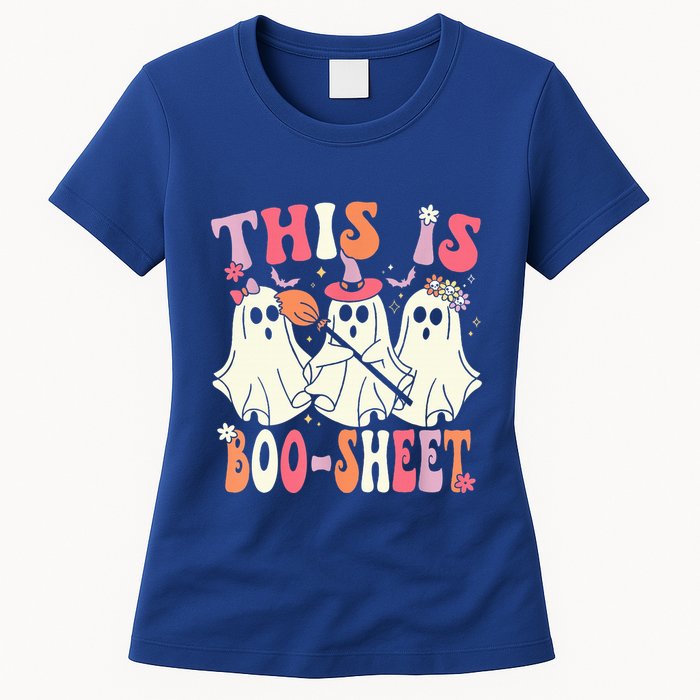 Retro Groovy This Is Some Boo Sheet Halloween Ghost Funny Womens T-Shirt