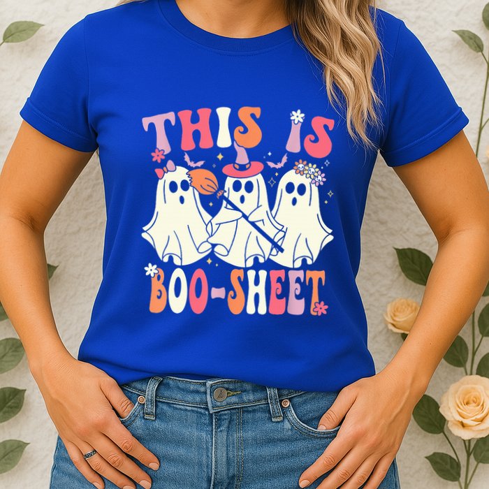 Retro Groovy This Is Some Boo Sheet Halloween Ghost Funny Womens T-Shirt