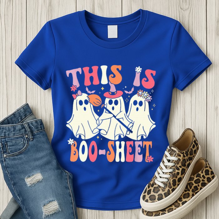 Retro Groovy This Is Some Boo Sheet Halloween Ghost Funny Womens T-Shirt