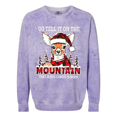 Reindeer Go Tell It On The Mountain That Jesus Christ Colorblast Crewneck Sweatshirt