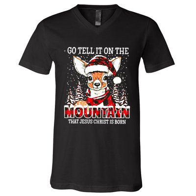 Reindeer Go Tell It On The Mountain That Jesus Christ V-Neck T-Shirt