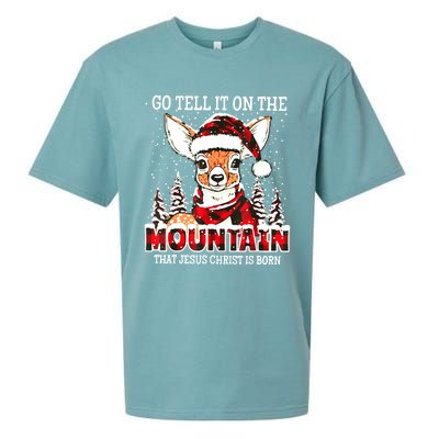 Reindeer Go Tell It On The Mountain That Jesus Christ Sueded Cloud Jersey T-Shirt